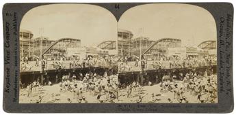 (STEREO VIEWS) Group of 265 views of New York City, including bustling street scenes and harbor views, as well as Central Park, Coney I